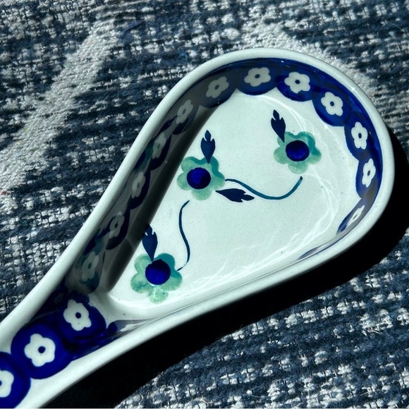 Vintage Boleslawiec Hand Made Polish Pottery Spoon Rest Traditional Blue/White - Picture 6 of 9